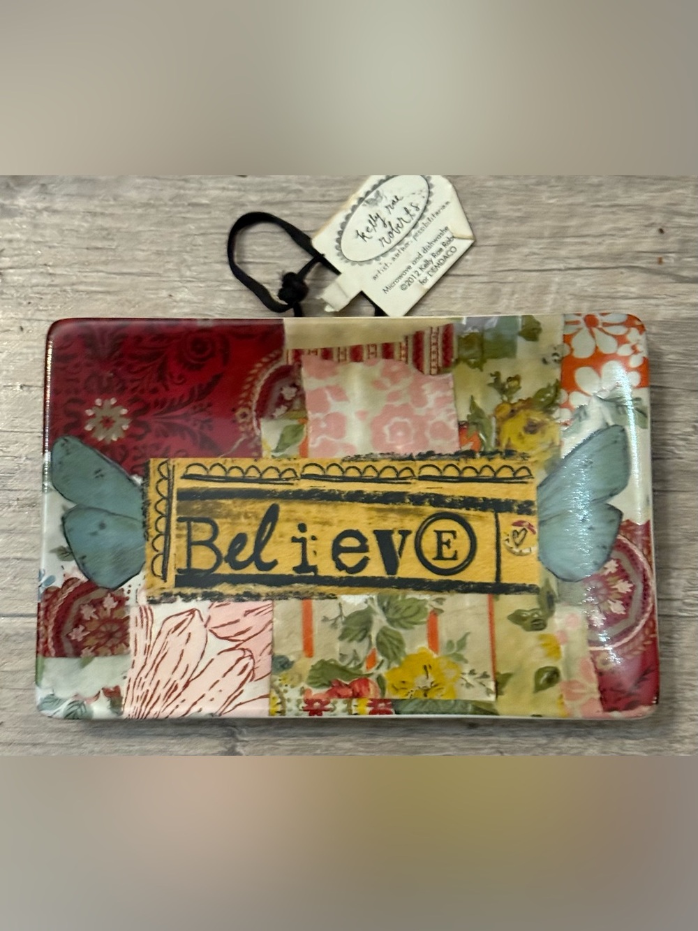 Kelly Rae Roberts Ceramic patchwork Believe Trinket Tray -